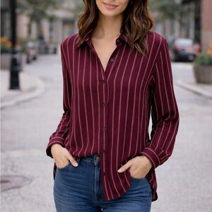 Maurices Burgundy Striped Button-Down Shirt
